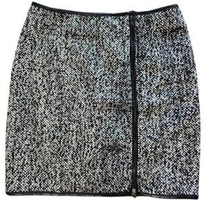 NWT MYSTREE Black white wool blend faux leather mini skirt